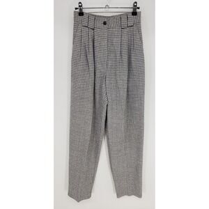 Vintage 90s Houndstooth Pleated Pants Trousers Womens Sz 0 Gray High Rise Plaid